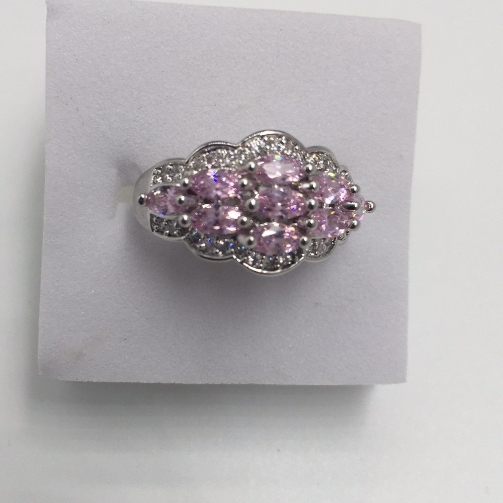 18K White gold filled pink and white topaz RING - Picture 5 of 5